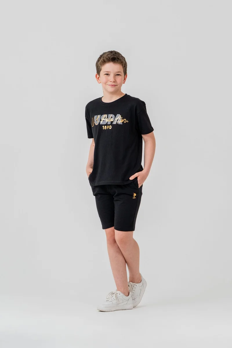 يو اس بولو اسن U.S. Polo Assn. Boys Black Bermuda Set